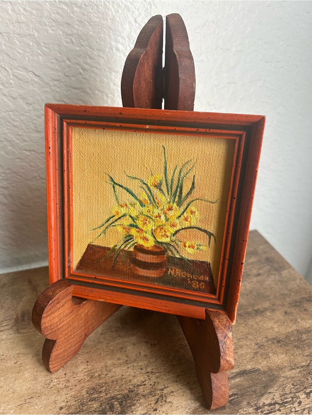 Vintage Mini Floral Painting in Orange Frame